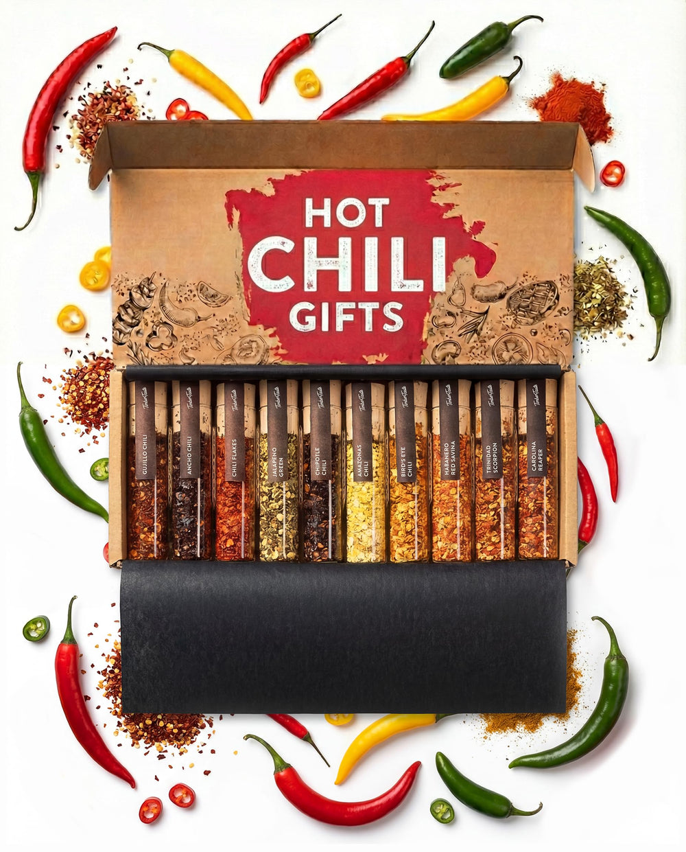 Timber Taste Hot Chili Gift Set front view shows premium packaging for gifting
