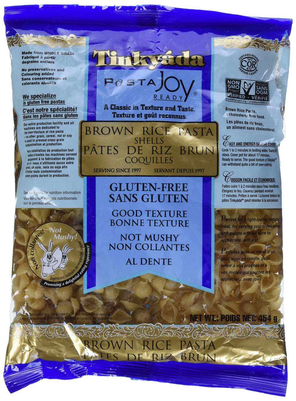 Tinkyada Shell Brown Rice Pasta uncooked 16oz ready for meal prep