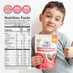Tiny Sprouts apple and cinnamon blend with probiotic label for kids.