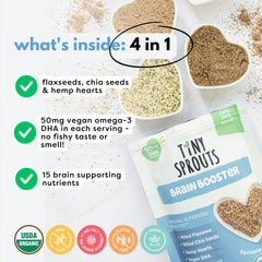 Tiny Sprouts Brain Boosters pouring seeds ready to blend into yogurt or smoothies.