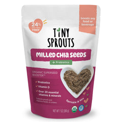 Tiny Sprouts chia seed booster pack front showing organic ingredients for kids