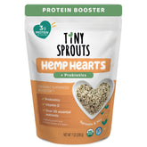 Tiny Sprouts Hemp Hearts bottle pouring to highlight plant protein and minerals.