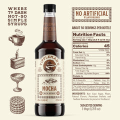 Close-up of Tippleman's Mocha Syrup being poured into a latte.