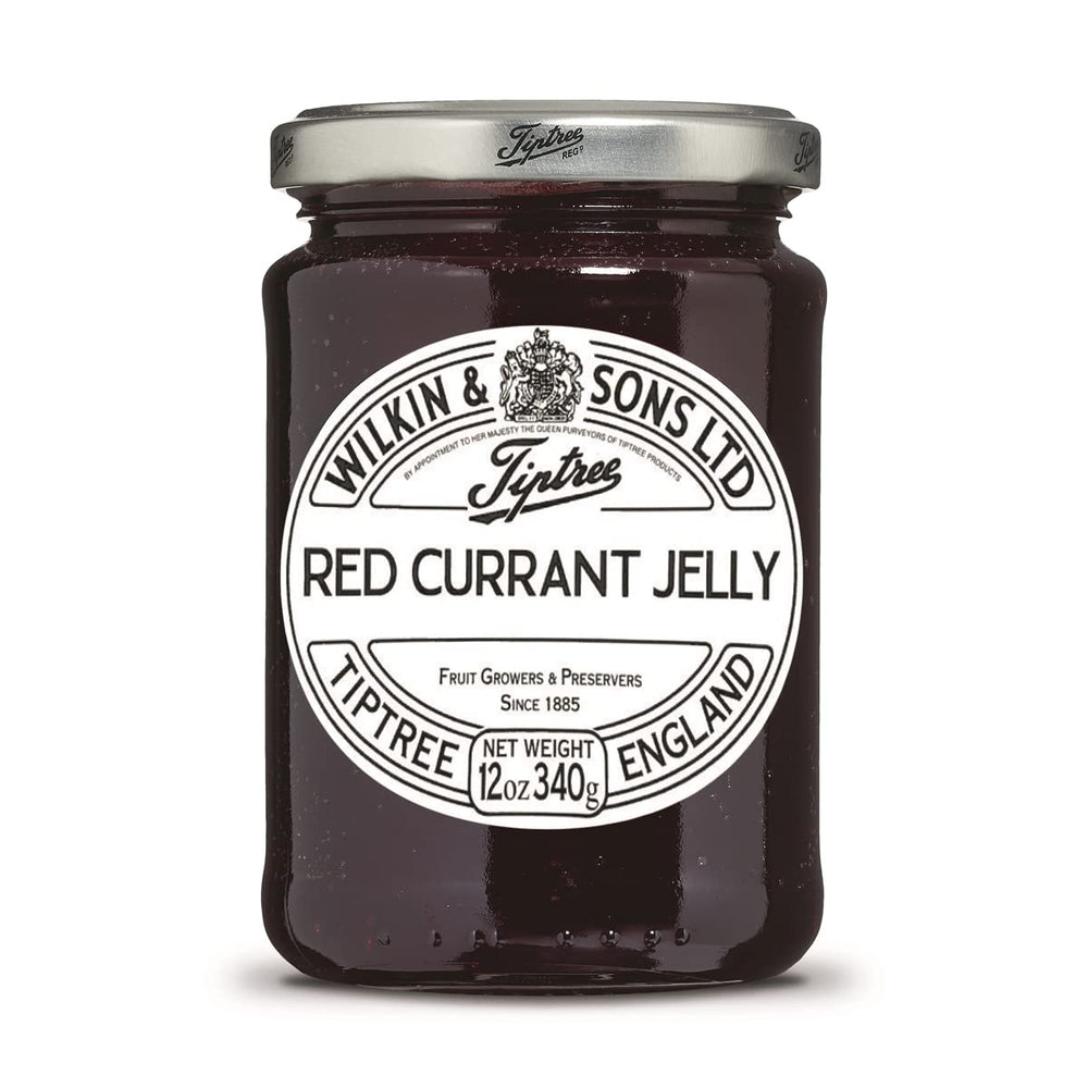 Tiptree red currant jelly jar close-up showing smooth spread for toast.