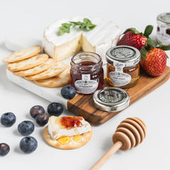 Tiptree Strawberry Preserve Minis jar closeup shows rich, glossy texture for spreading