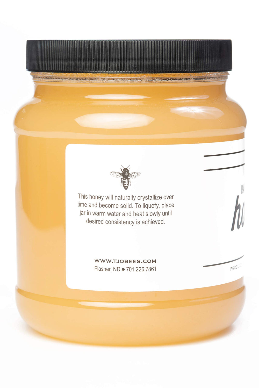 TJO Bees raw honey amber jar close-up highlighting thick, golden texture