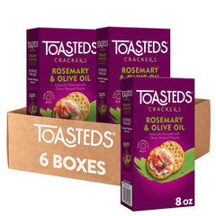 Toasteds Rosemary & Olive Oil crackers on a plate for elegant entertaining.