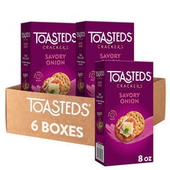 Toasteds Savory Onion crackers on a charcuterie plate, great for party grazing