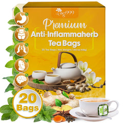 TOG999 Anti-Inflammaheb tea bags brewing steam in a mug for a comforting cup
