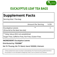TOG999 eucalyptus tea bags open cup, inviting fragrant steam
