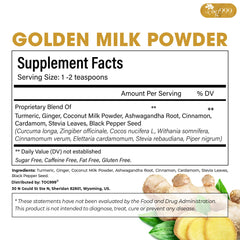 TOG999 Golden Milk Powder spoonful ready for latte, tea, or smoothie