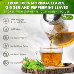 TOG999 moringa-ginger-peppermint ingredients highlighting natural, non-GMO quality