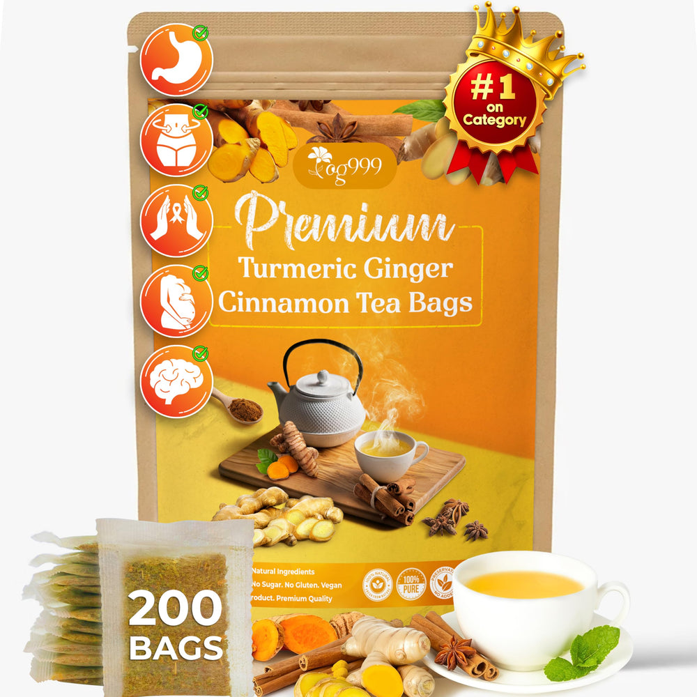 TOG999 turmeric-ginger-cinnamon tea bags packaging highlights eco-conscious design and natural ingredients.