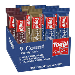 Toggi Fine European Wafers Milk packaging close-up for gifting and upscale snacking.