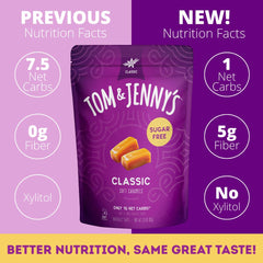 Tom & Jenny's vanilla classic caramel, chewy texture ideal for on-the-go snacking.