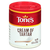 Tone's Cream of Tartar 1oz jar stabilizes egg whites for airy desserts