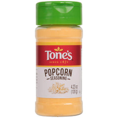 Tone's Popcorn Seasoning jar close-up highlighting bold flavor for popcorn and snacks