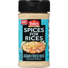 Tone's Spices for Rices jar close-up shows bold, savory aroma for rice meals