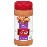 Tone's Taco Seasoning Blend bottle front label, mild heat for weeknight tacos.
