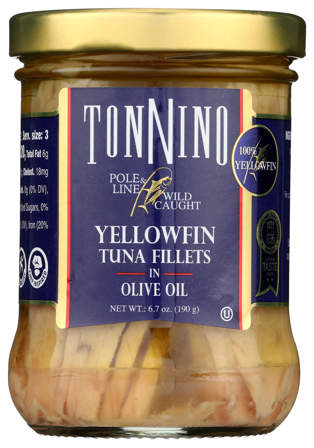 Tonnino tuna fish pole and line olive oil front view, ready-to-serve gourmet option.