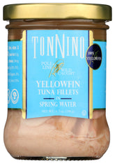 Tonnino tuna in spring water can close-up, premium protein for quick meals.