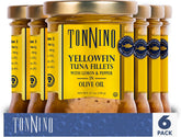 Tonnino yellowfin tuna lemon pepper in olive oil in a glass jar, ready-to-eat protein