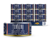 Tonnino Yellowfin Tuna in Olive Oil pack-12 cans for pantry staple.