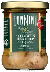 Tonnino Yellowfin tuna with oregano in olive oil pack view highlighting premium, ready-to-use tuna.