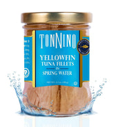 Tonnino Yellowfin Tuna in spring-water glass jar showing premium flavor and convenience.