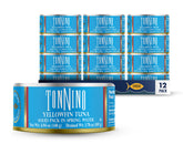 Tonnino Yellowfin Tuna in Spring Water pack of 12 cans on display, ideal for stocking up.