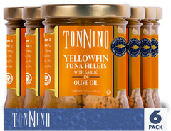 Tonnino wild-caught tuna fillets in olive oil emphasize natural richness and moisture.