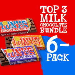 Tony's Chocolonely dark milk pretzel toffee bar, crunchy texture meets rich chocolate.