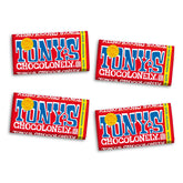 Tonys Chocolonely milk chocolate bar 32% front view, smooth cocoa flavor for everyday snacking.