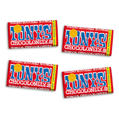 Tonys Chocolonely milk chocolate bar 32% front view, smooth cocoa flavor for everyday snacking.