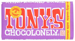 Tony's Chocolonely Milk Chocolate Chip Cookie Bar unwrapped, quick indulgence.