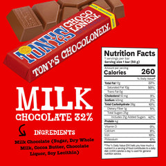 Tony’s Chocolonely milk chocolate sea salt bar highlights creamy texture and balanced finish.