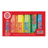 Tony’s Chocolonely rainbow pack front view shows vibrant, gift-ready packaging.