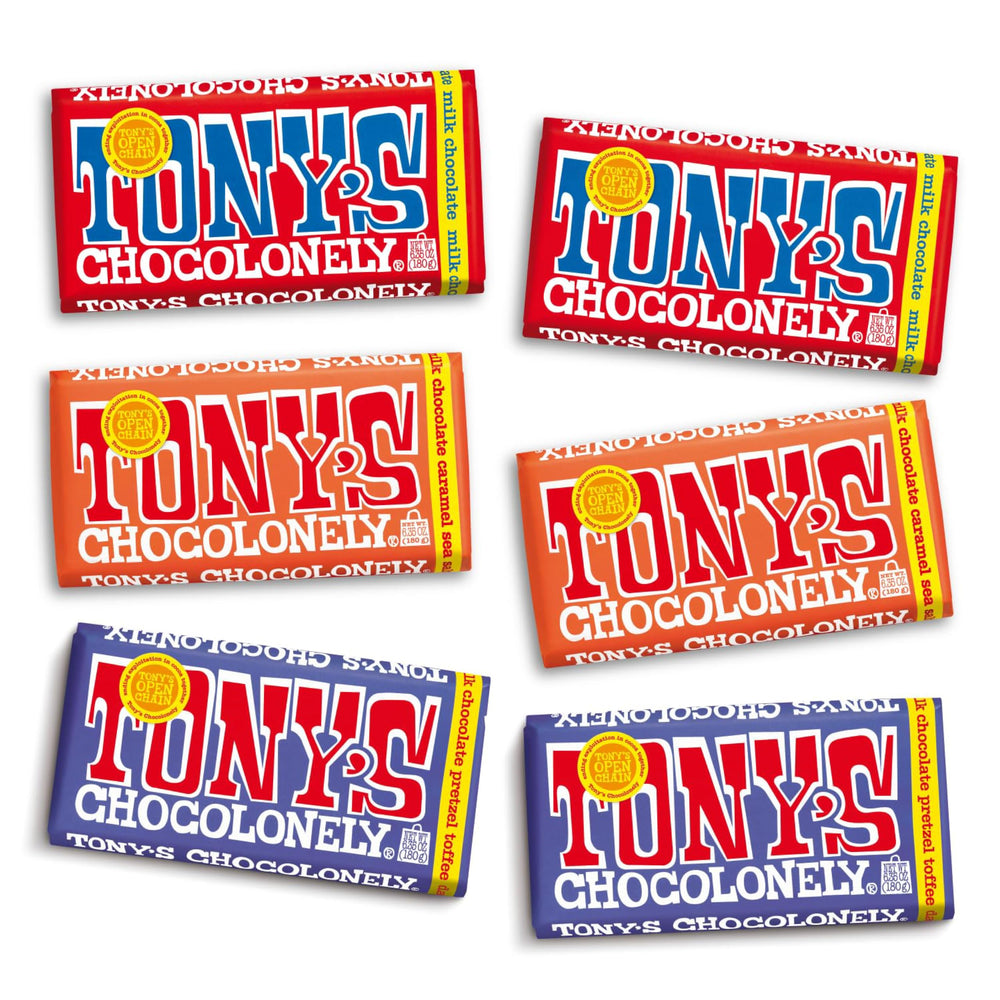 Tony's Chocolonely Top 3 Milk Chocolate Bundle packaging, ideal for gifting.