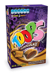 TOOPS chocolate cereal squares pack image showing crispy chocolate centers for a satisfying breakfast