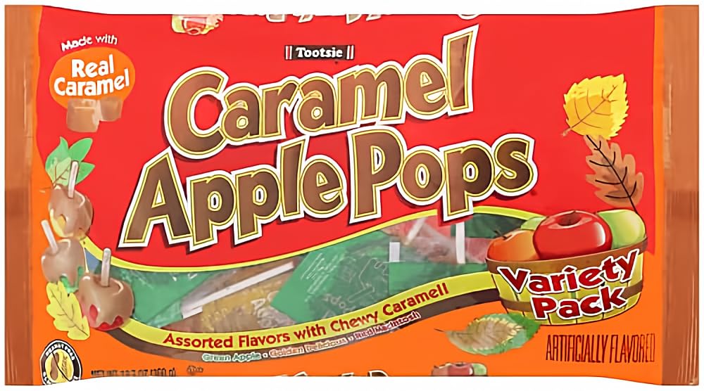 Tootsie Caramel Apple Pops bag featuring Green Apple flavor for a crisp caramel candy experience