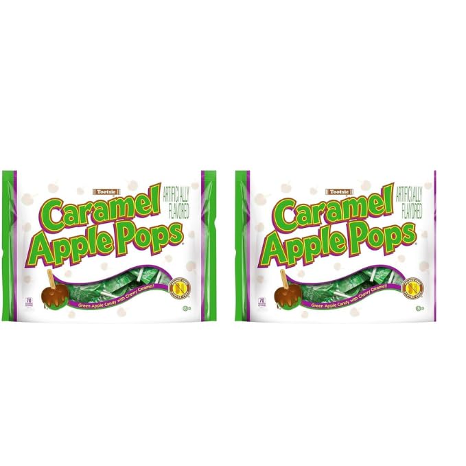 Tootsie Caramel Apple Pops Green bag front view for Halloween parties
