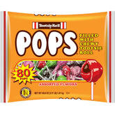 Tootsie Pops assorted flavors bag front view, colorful candy-coated lollipops for party favors.