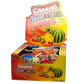 Tootsie Roll Charms Pops five-flavor display, ideal for on-the-go snacking.
