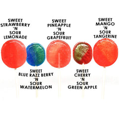 Tootsie Roll Charms Pops strawberry lemonade close-up, ideal for kid lunchboxes.