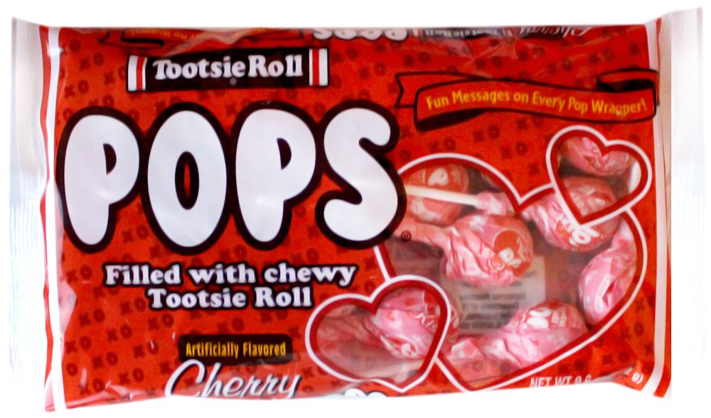 Tootsie Roll cherry-flavored pop with a fun wrapper message for a quick treat