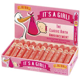 Tootsie Roll Dubble Bubble It's A Girl bubblegum cigars box front, ideal for baby shower celebrations.