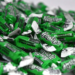 Tootsie Roll Frooties Green Apple packaging close-up highlighting gluten-free and peanut-free status
