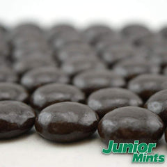 Tootsie Roll Junior Creamy Mint center and chocolate coating close-up.