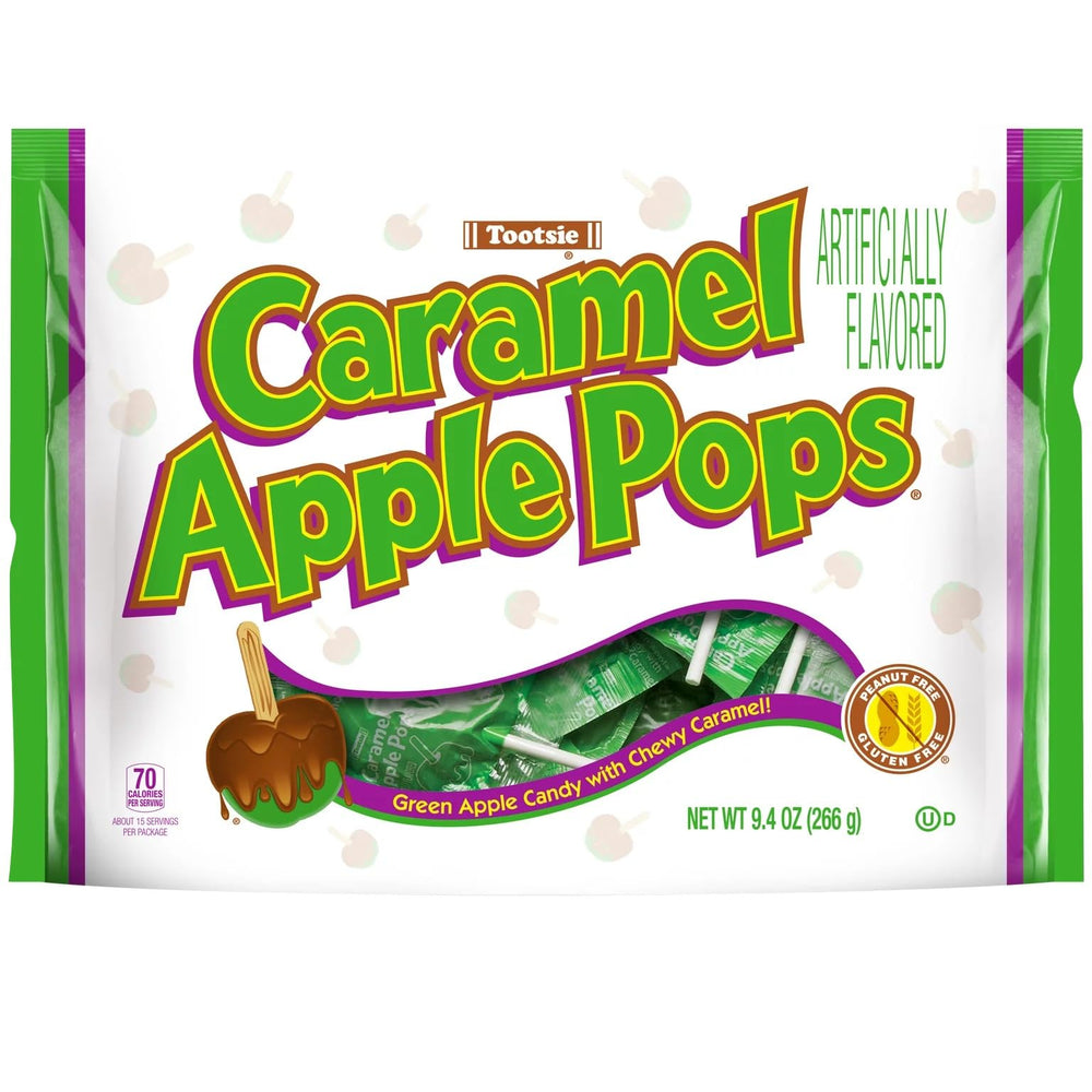Tootsie Roll Pops Green Apple Caramel bag front view for party favors