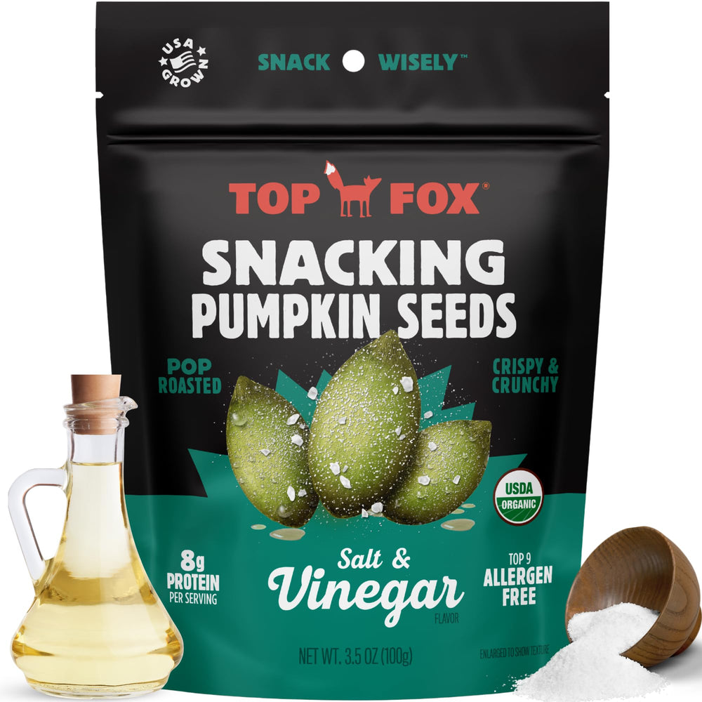 Top Fox Pumpkin Seeds Salt & Vinegar pack, ready-to-eat snack for on-the-go energy